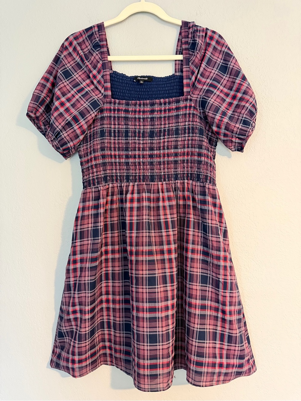 Madewell Lucie Puff-Sleeve Smocked Mini Dress in Rockfern Plaid Size M - Picture 5 of 8